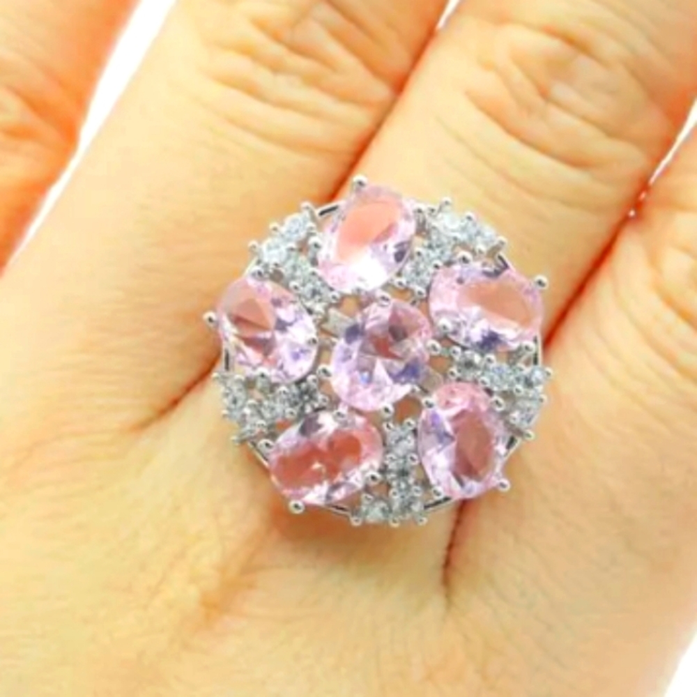 New pink kunzite cz sterling silver ring